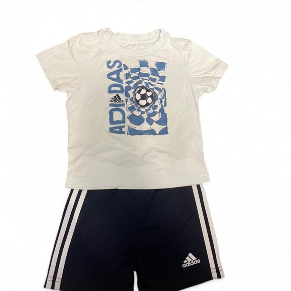 Adidas Kids White Tee with Blue Soccer Graphic - Picture 1 of 1